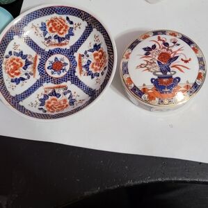 Stanley Japanese Porcelain Trinket Dish And Bowl Set Hand Decorated Hong Kong